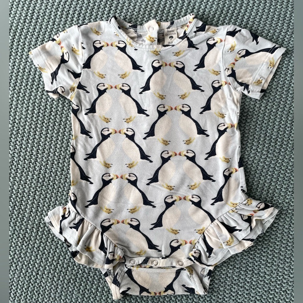 Kate Quinn Puffin Print Baby Ruffle Bodysuit